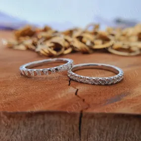 0.029CT Round Cut Moissanite Matching Wedding Band Set