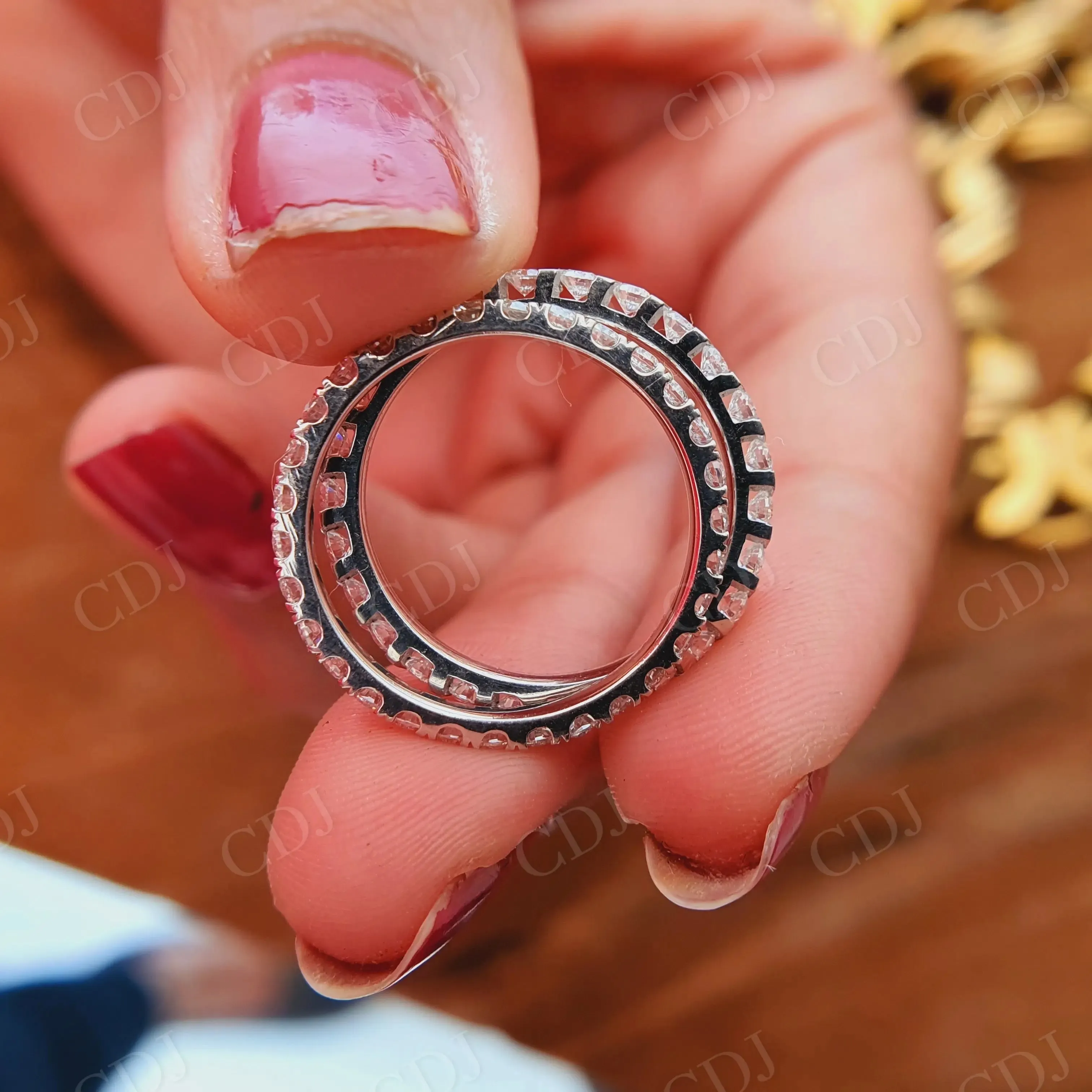 0.029CT Round Cut Moissanite Matching Wedding Band Set