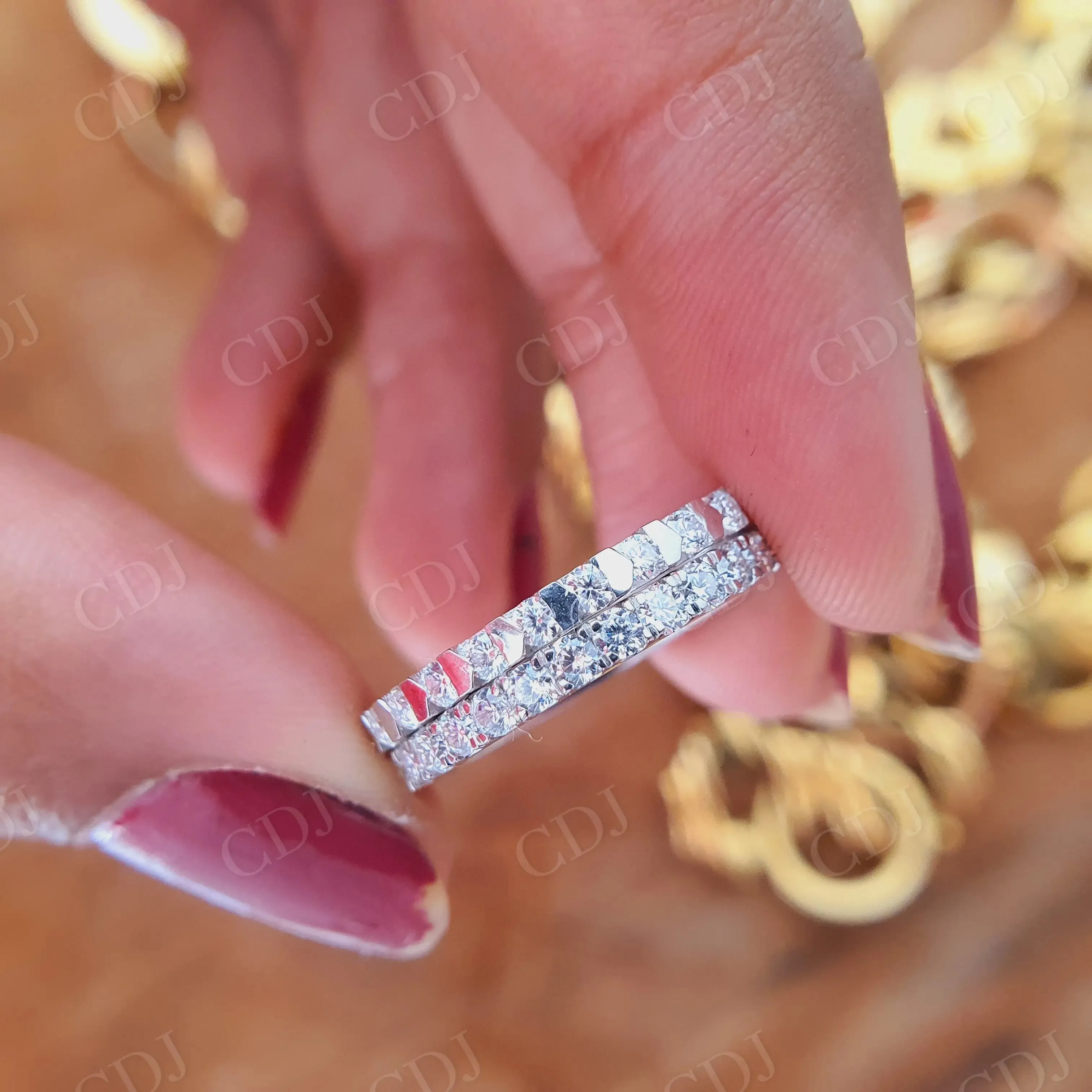 0.029CT Round Cut Moissanite Matching Wedding Band Set