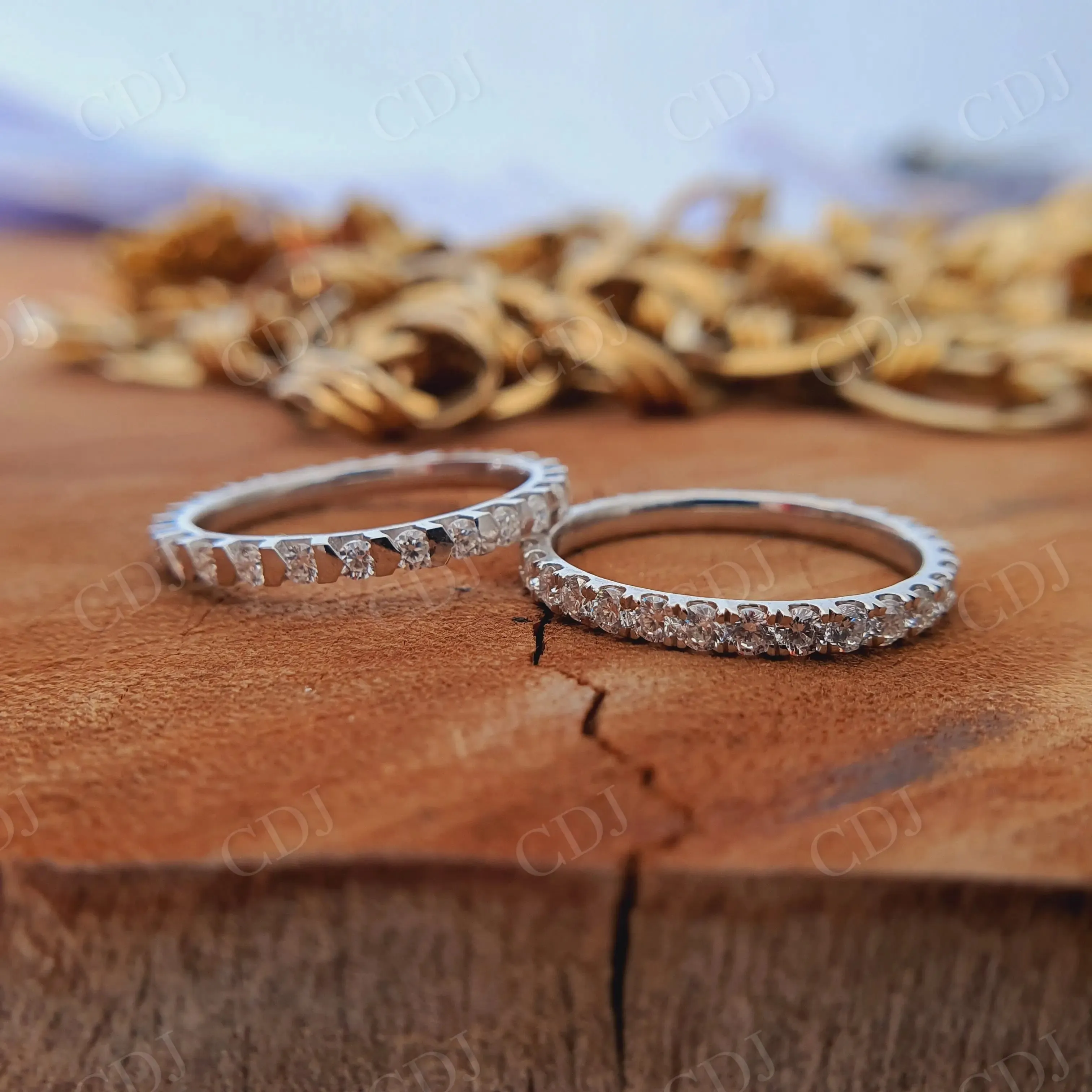 0.029CT Round Cut Moissanite Matching Wedding Band Set
