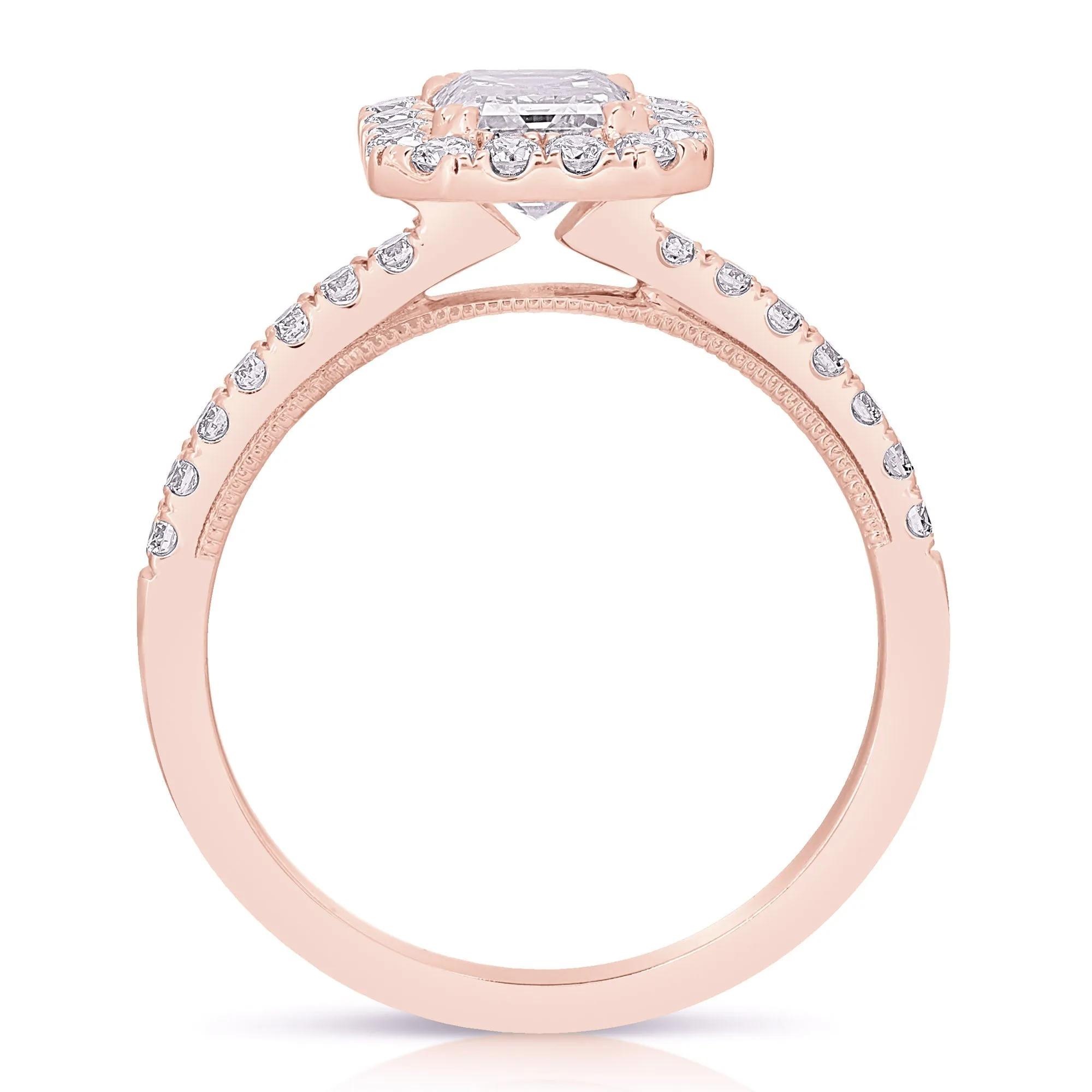 1 Ct Emerald Cut Complete Engagement Ring