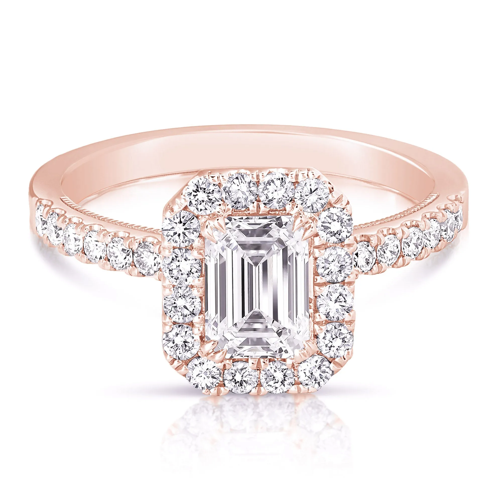 1 Ct Emerald Cut Complete Engagement Ring