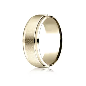 14 Karat Yellow Gold 7mm Comfort-fit Drop Bevel Swirl Finish Center Design Band