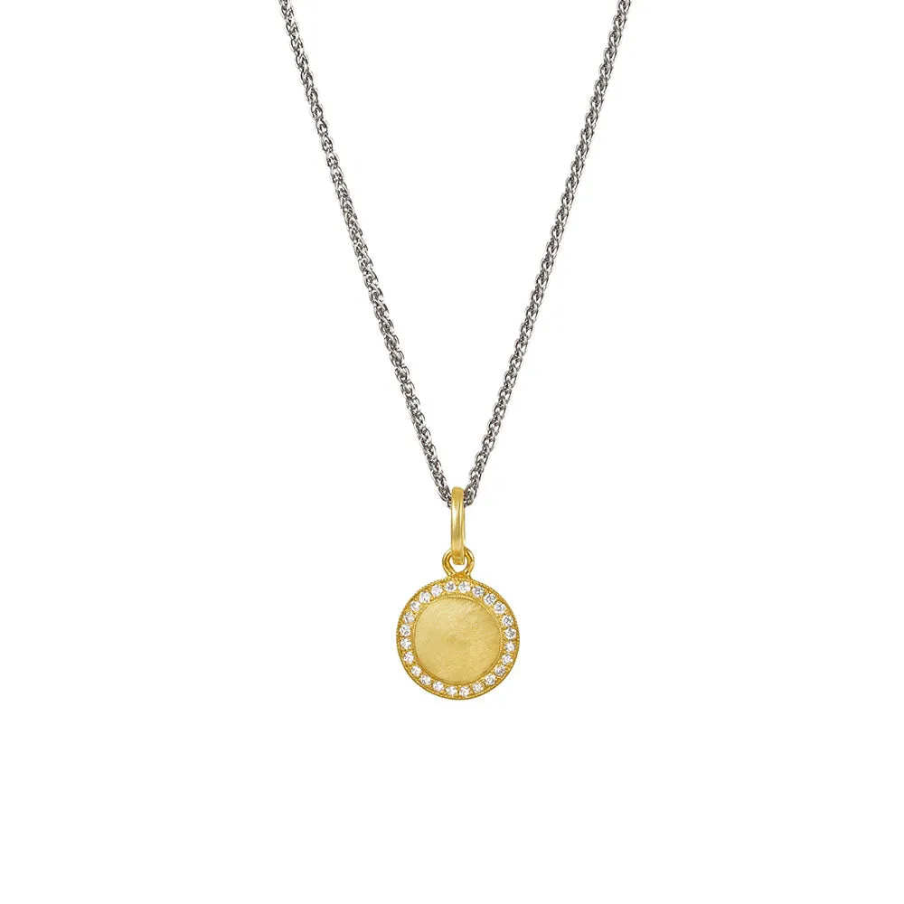 14 Karat Yellow Gold TALANA disc Pendant with Round Diamonds