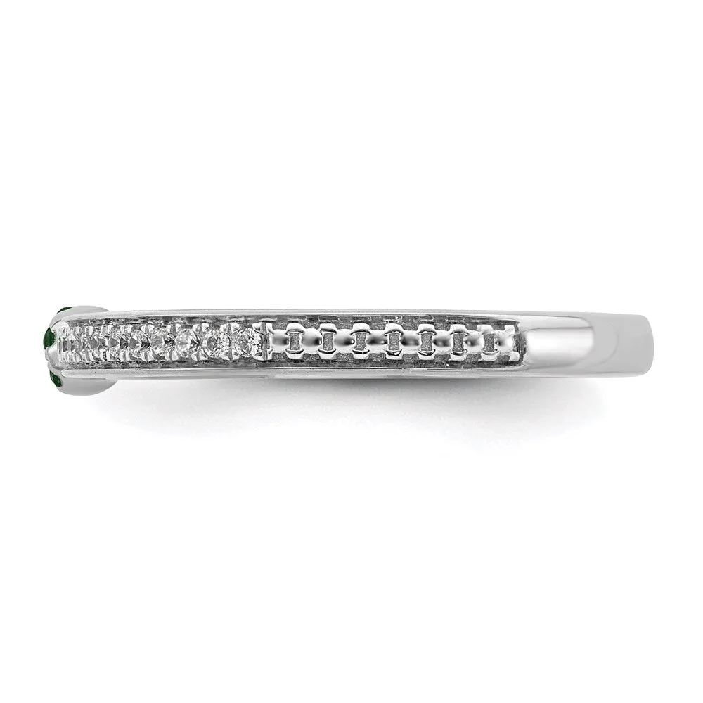 14k White Gold Stackable Expressions Created Emerald/Diamond Ring | SK2080