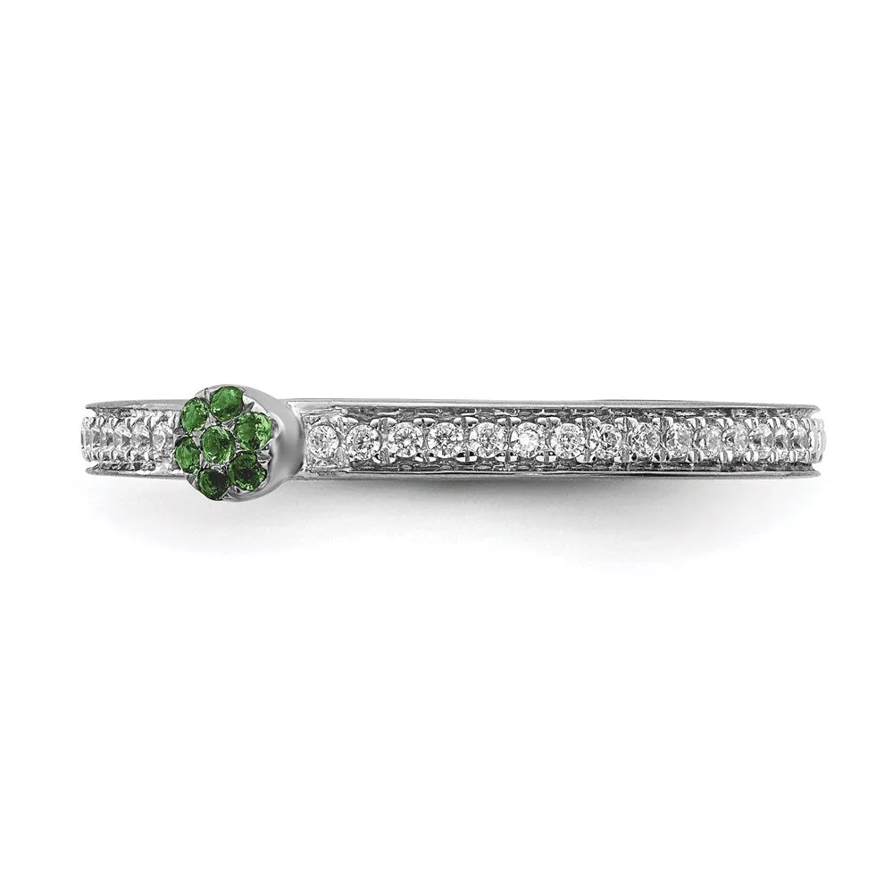14k White Gold Stackable Expressions Created Emerald/Diamond Ring | SK2080