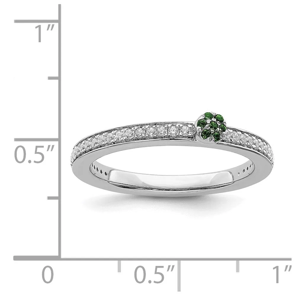 14k White Gold Stackable Expressions Created Emerald/Diamond Ring | SK2080