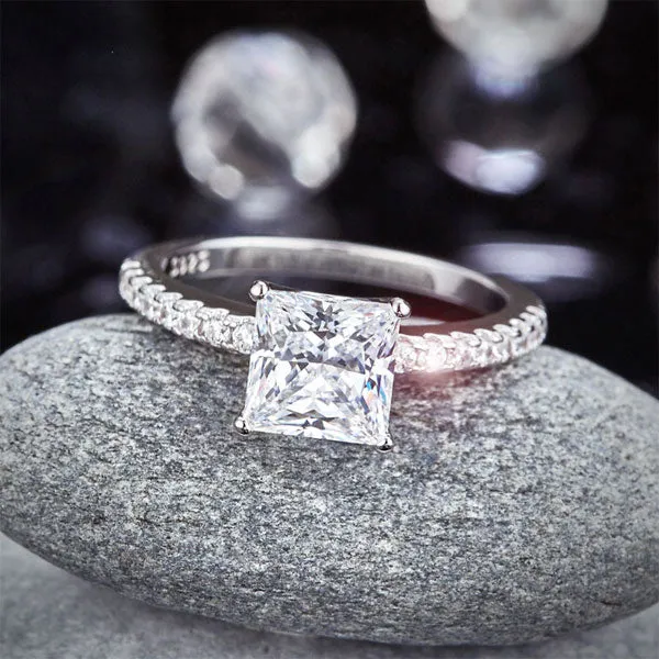 1.5 Ct Princess Cut Created Diamond 925 Sterling Silver Wedding Ring Engagement Promise Anniversary XFR8247