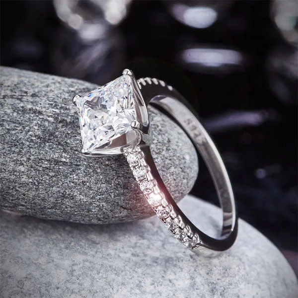 1.5 Ct Princess Cut Created Diamond 925 Sterling Silver Wedding Ring Engagement Promise Anniversary XFR8247