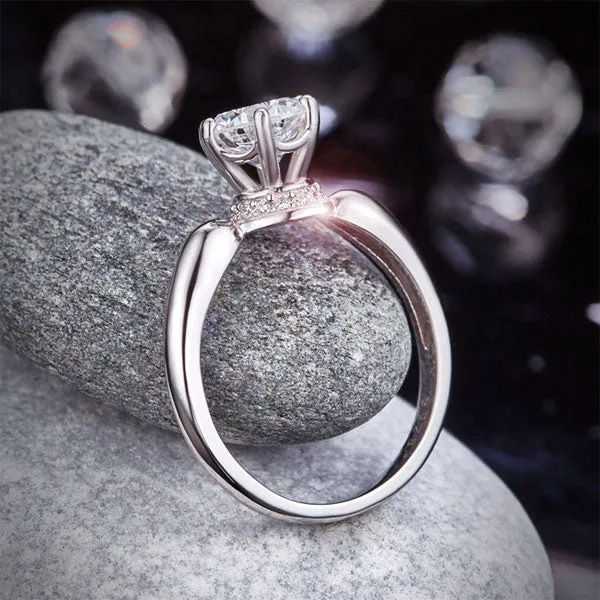 6 Claws Crown 925 Sterling Silver Wedding Promise Anniversary Ring 1.25 Ct Created Diamond Jewelry XFR8263