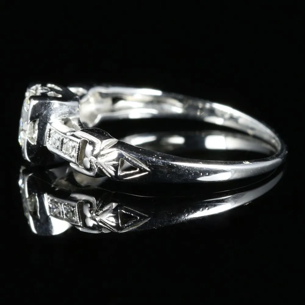 Antique Victorian Diamond Engagement Heart Ring 18Ct White Gold Circa 1900