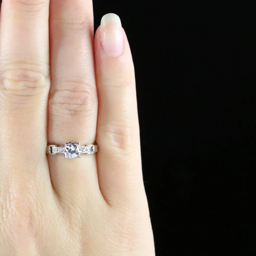 Antique Victorian Diamond Engagement Heart Ring 18Ct White Gold Circa 1900