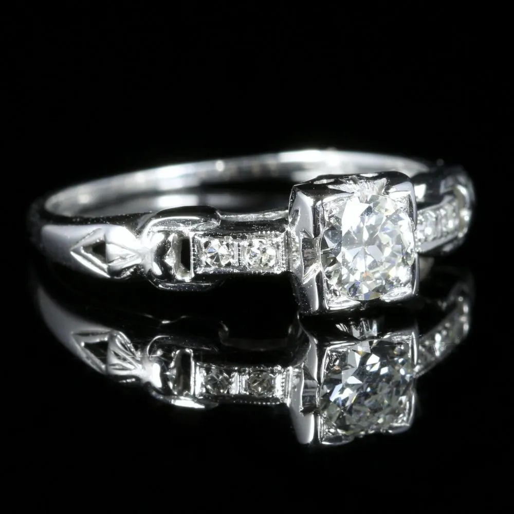 Antique Victorian Diamond Engagement Heart Ring 18Ct White Gold Circa 1900