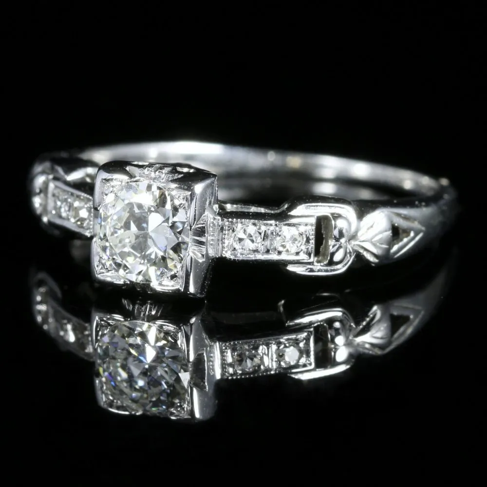 Antique Victorian Diamond Engagement Heart Ring 18Ct White Gold Circa 1900