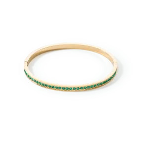 Bangle stainless steel & crystals gold dark green 19