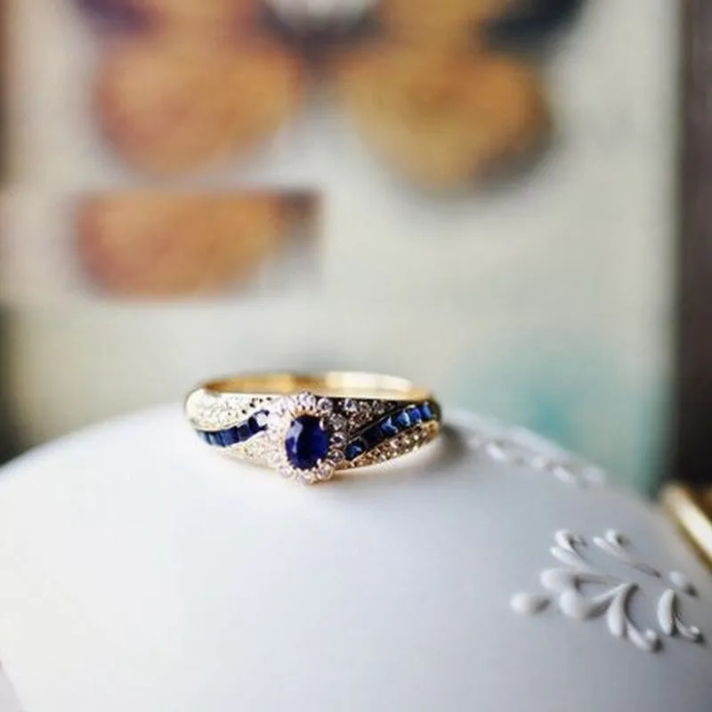 Blue Aquamarine Gemstone Ring Women Anniversary Jewelry
