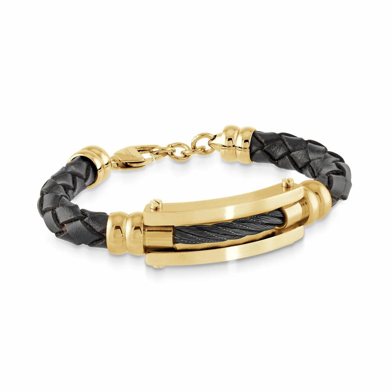 Cable Black Leather Bracelet