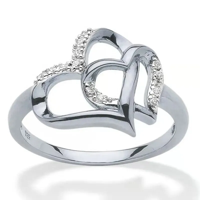 Double Heart CZ Ring