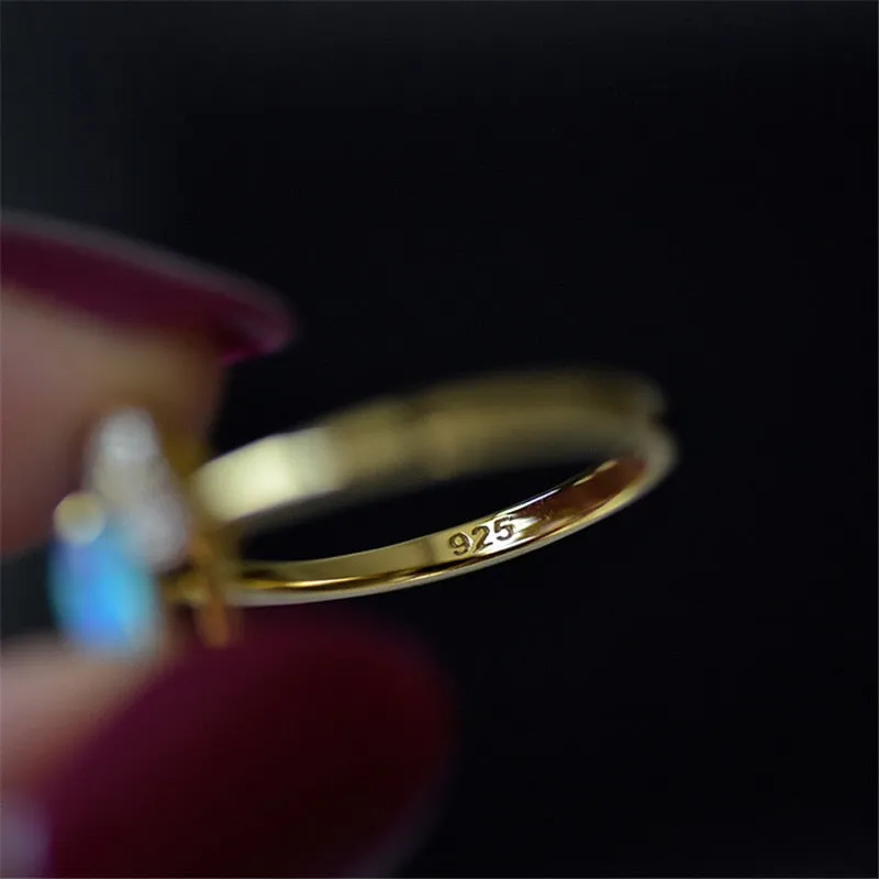 Elegant Water Drop Opal Crystal Crown Classic Engagement Ring