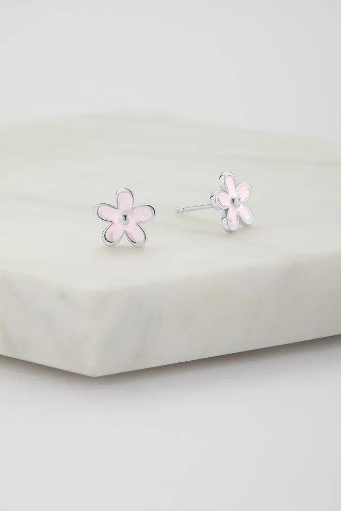 Flower Stud Earring - Pink - 925 Sterling Silver