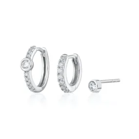 Hannah Martin Sparkling Bezel Set of 3 Earrings - Sterling Silver