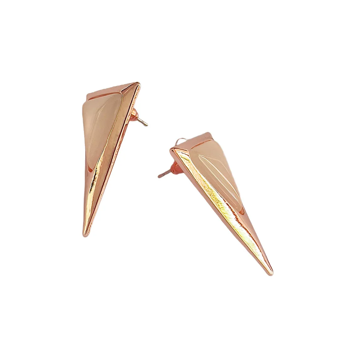 Long Triangular Moonstone Rose Gold-Toned Stud Earrings