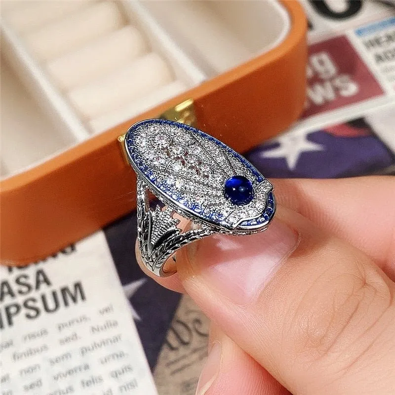 Luxury Retro Full Inlaid Ring for Women Party Anniversary Jewelry