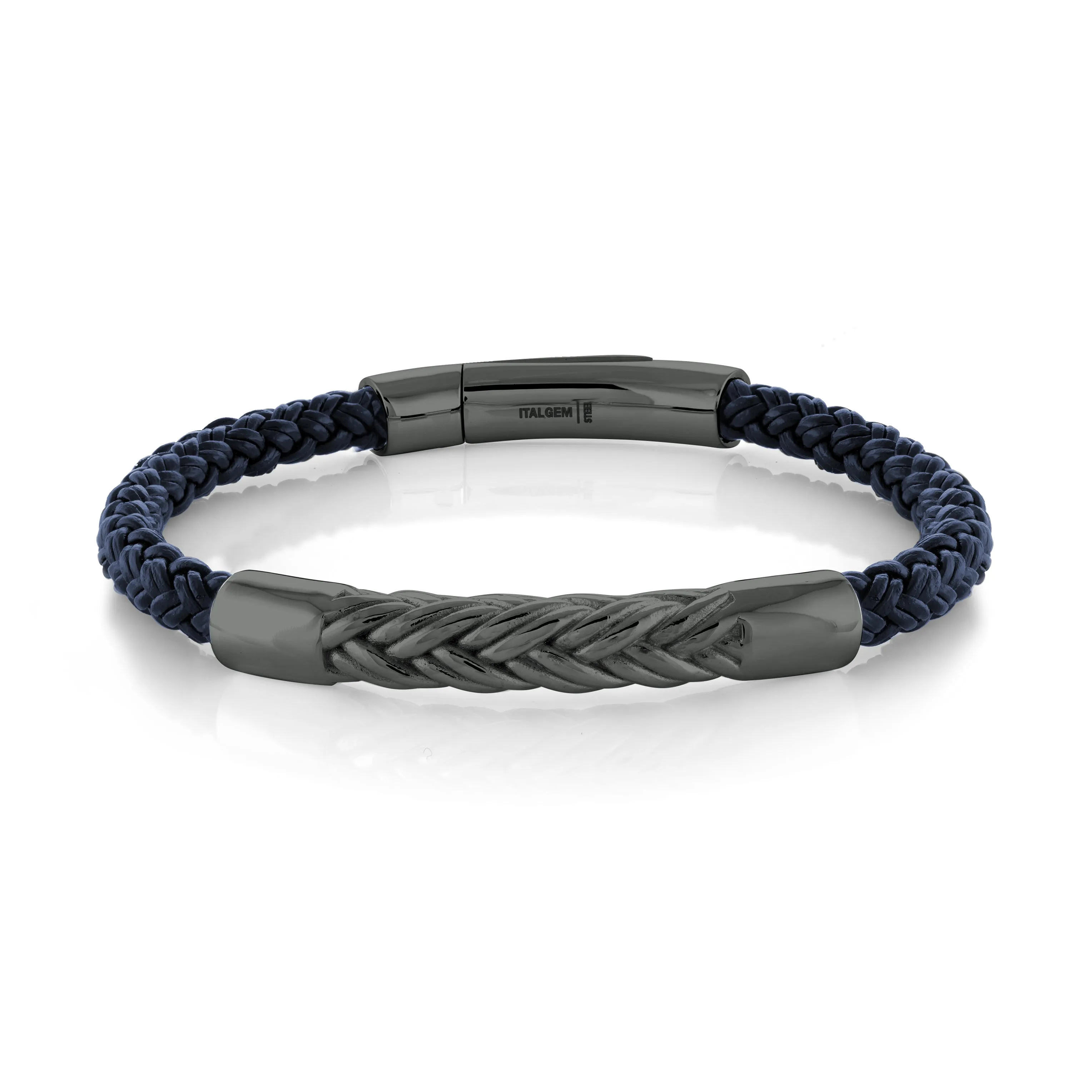Magnetic Wave Clasp Leather and Steel Bracelet