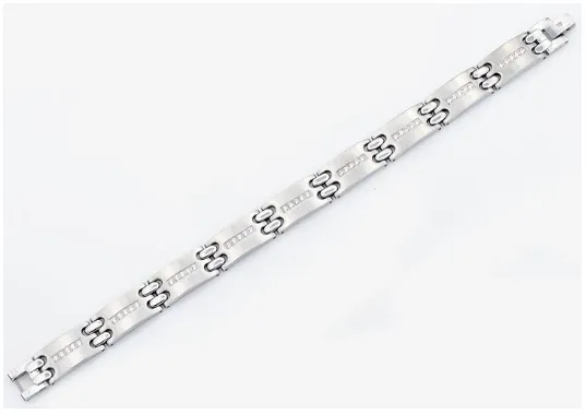 Men's Stainless Steel Matte Finish Bracelet W/ Cz's