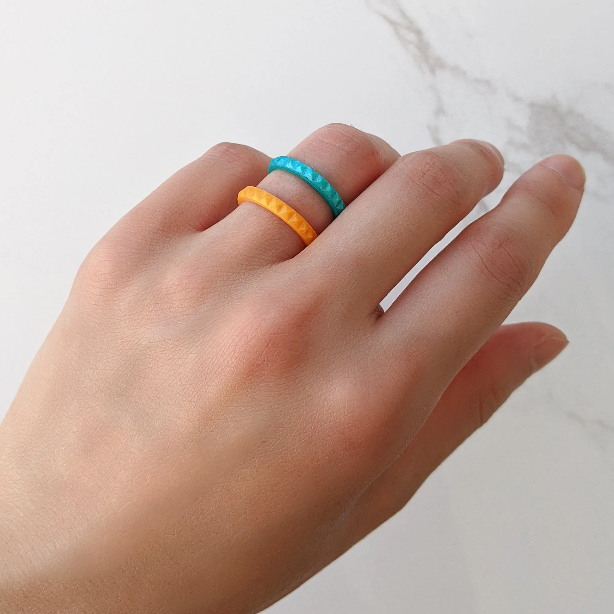 Pearl Aquamarine Pyramid Stackable Slim Thin Silicone Ring for Women