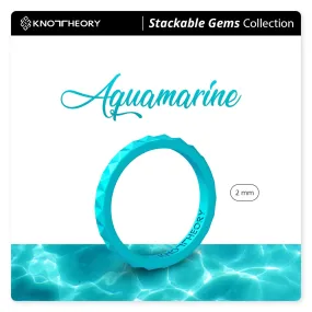 Pearl Aquamarine Pyramid Stackable Slim Thin Silicone Ring for Women
