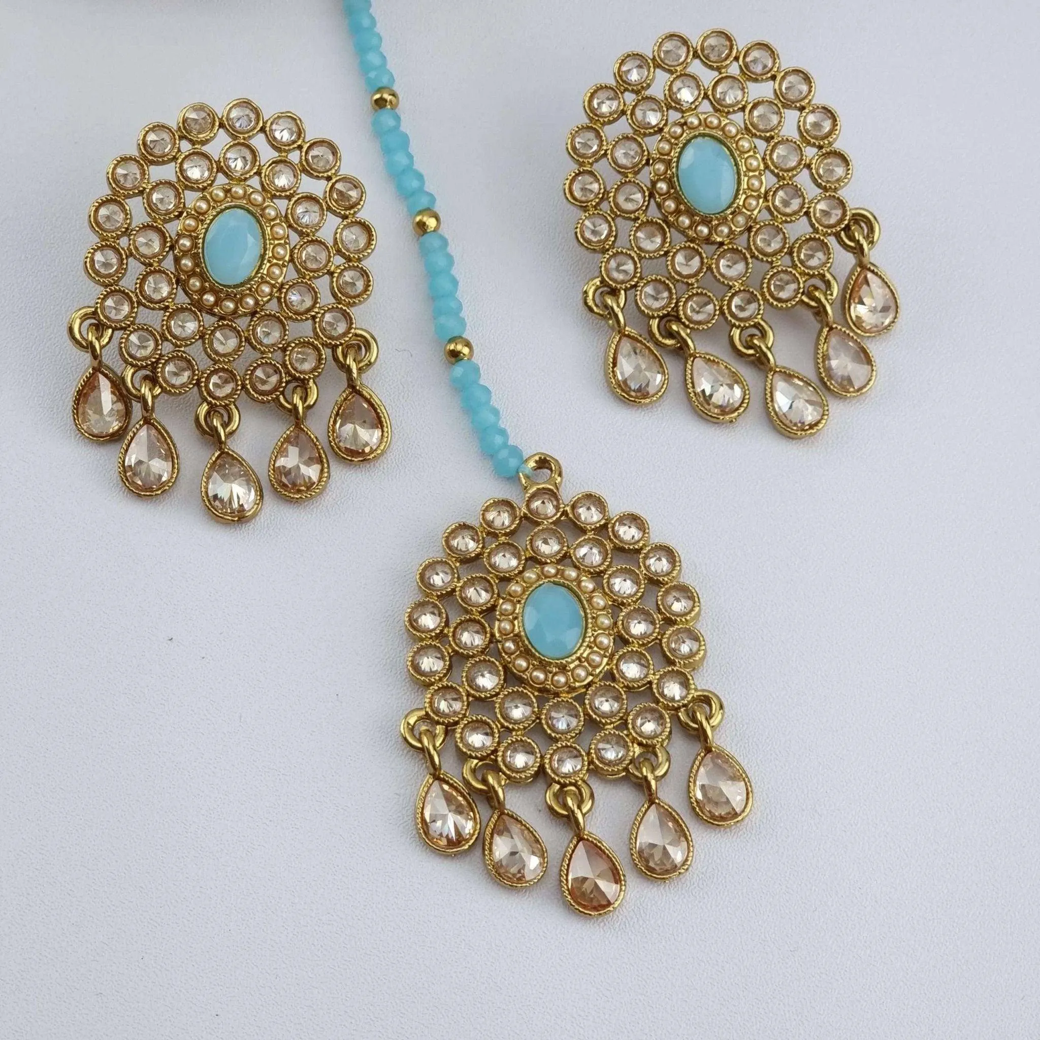 Polki Pearl Stud Earrings Tikka Set