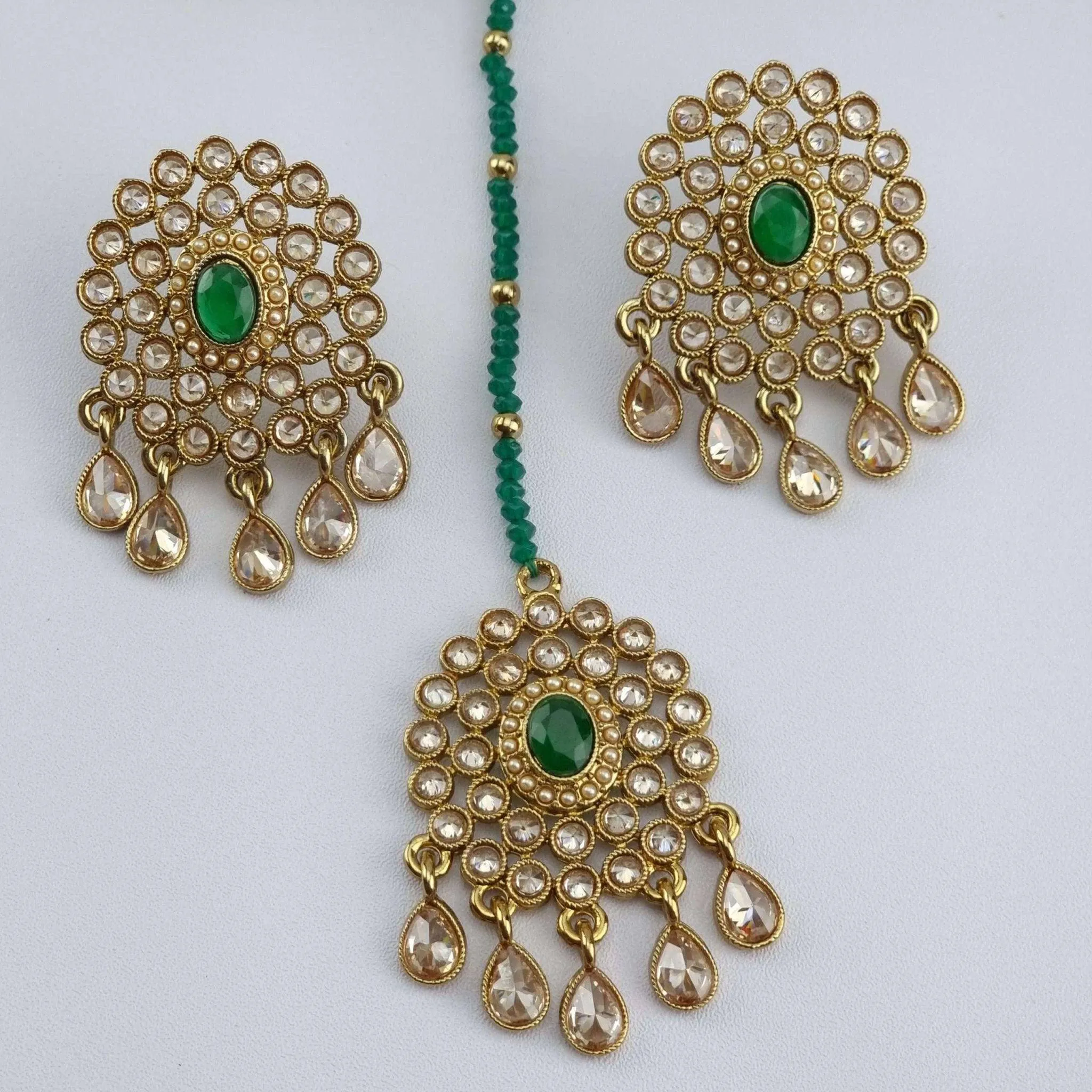 Polki Pearl Stud Earrings Tikka Set