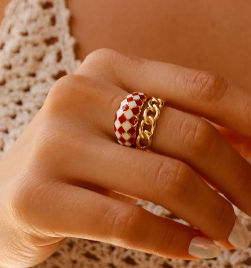 Ruby Red Checker Ring
