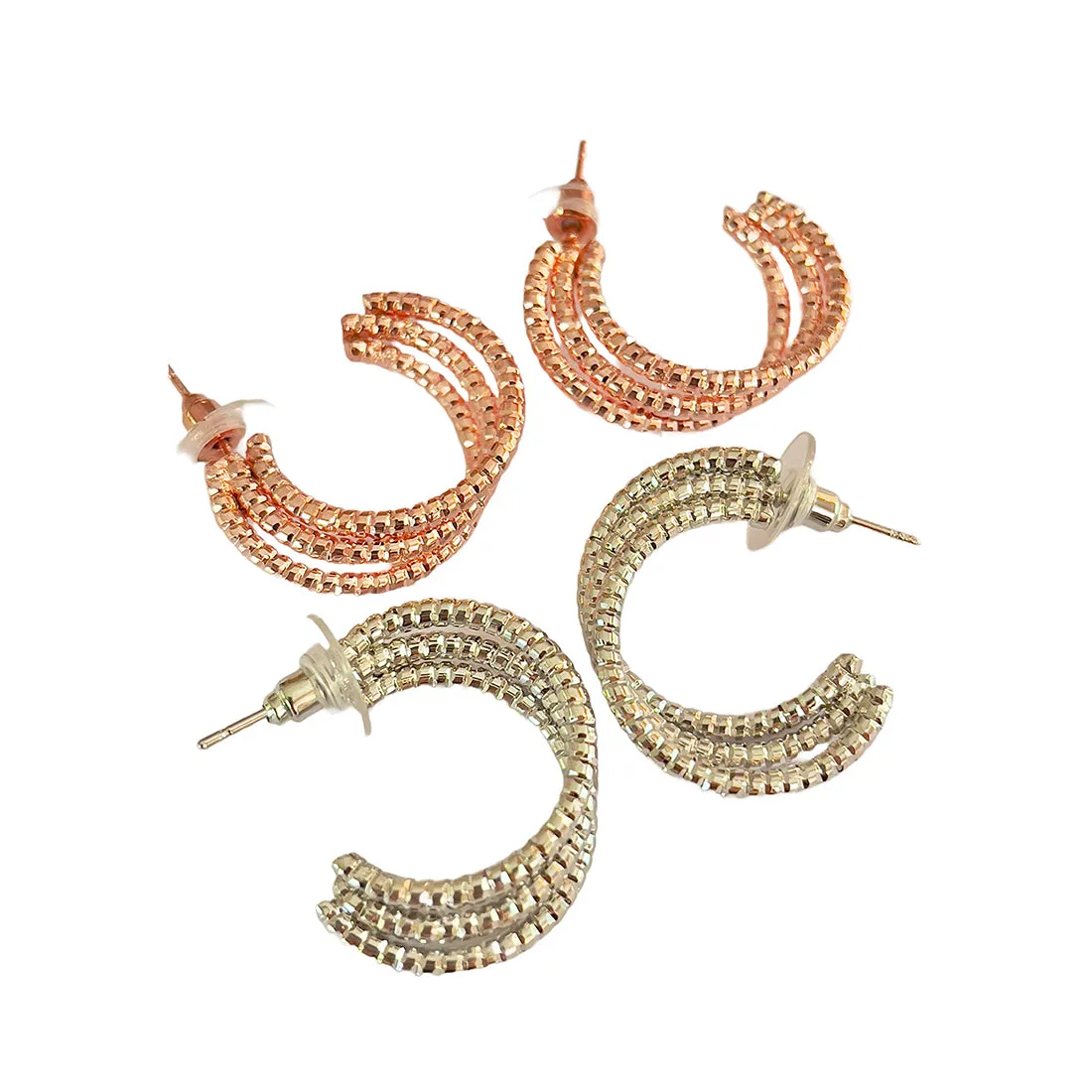 Set Of 2 Rose Gold & Silver Layered Open-Hoop Earrings