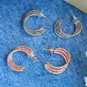 Set Of 2 Rose Gold & Silver Layered Open-Hoop Earrings