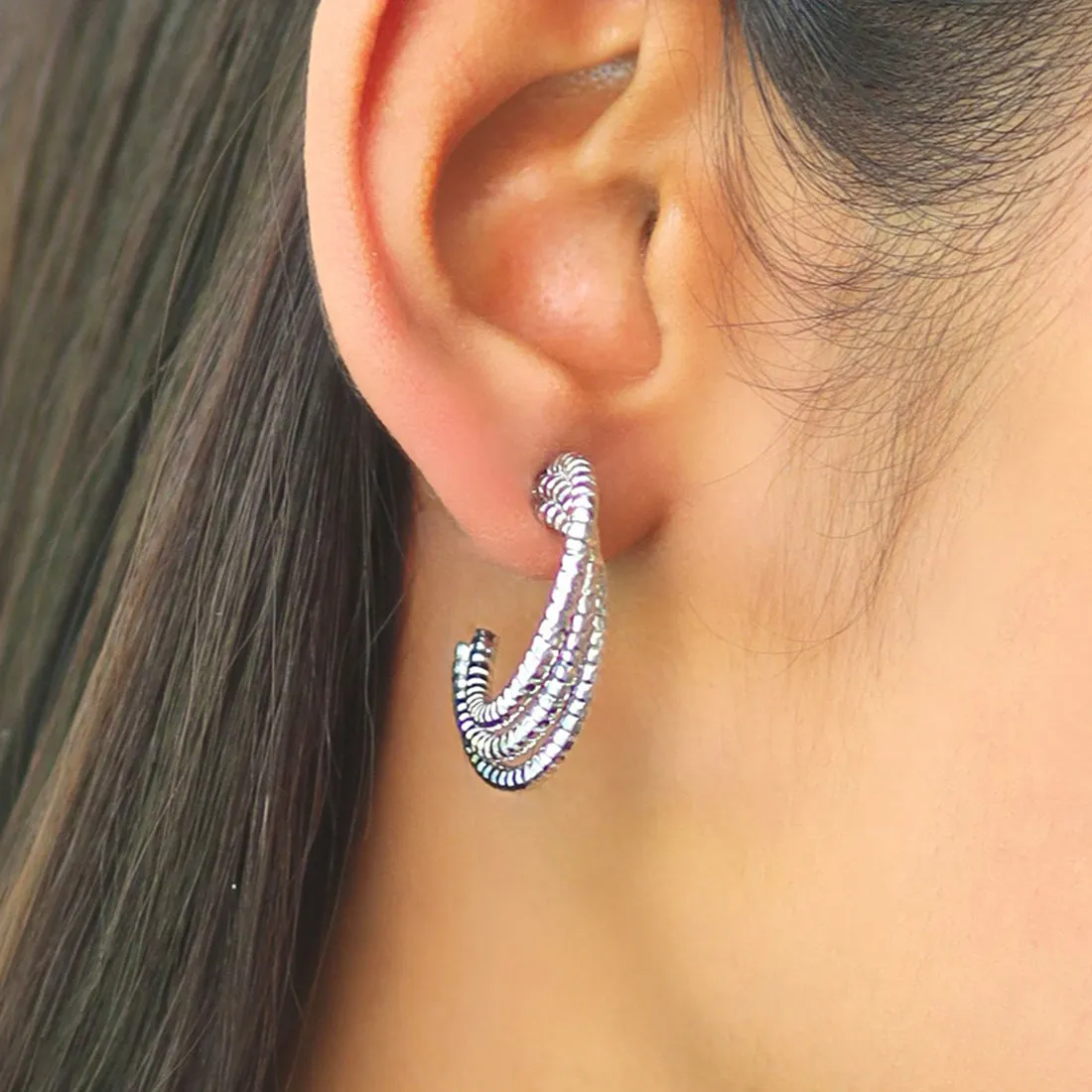 Set Of 2 Rose Gold & Silver Layered Open-Hoop Earrings