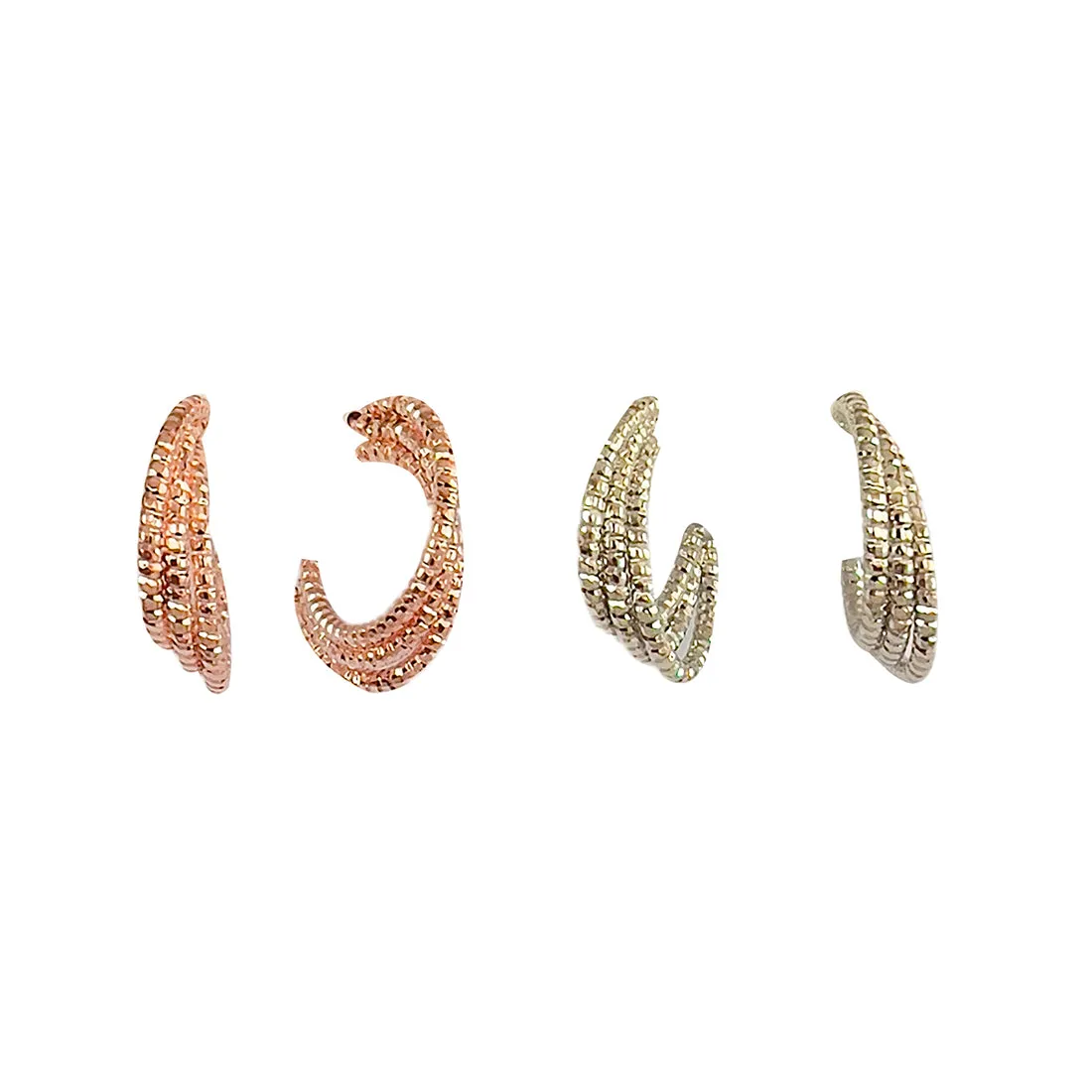 Set Of 2 Rose Gold & Silver Layered Open-Hoop Earrings