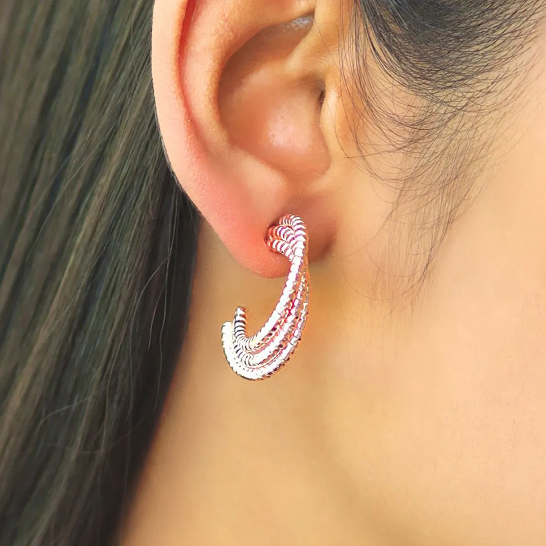 Set Of 2 Rose Gold & Silver Layered Open-Hoop Earrings