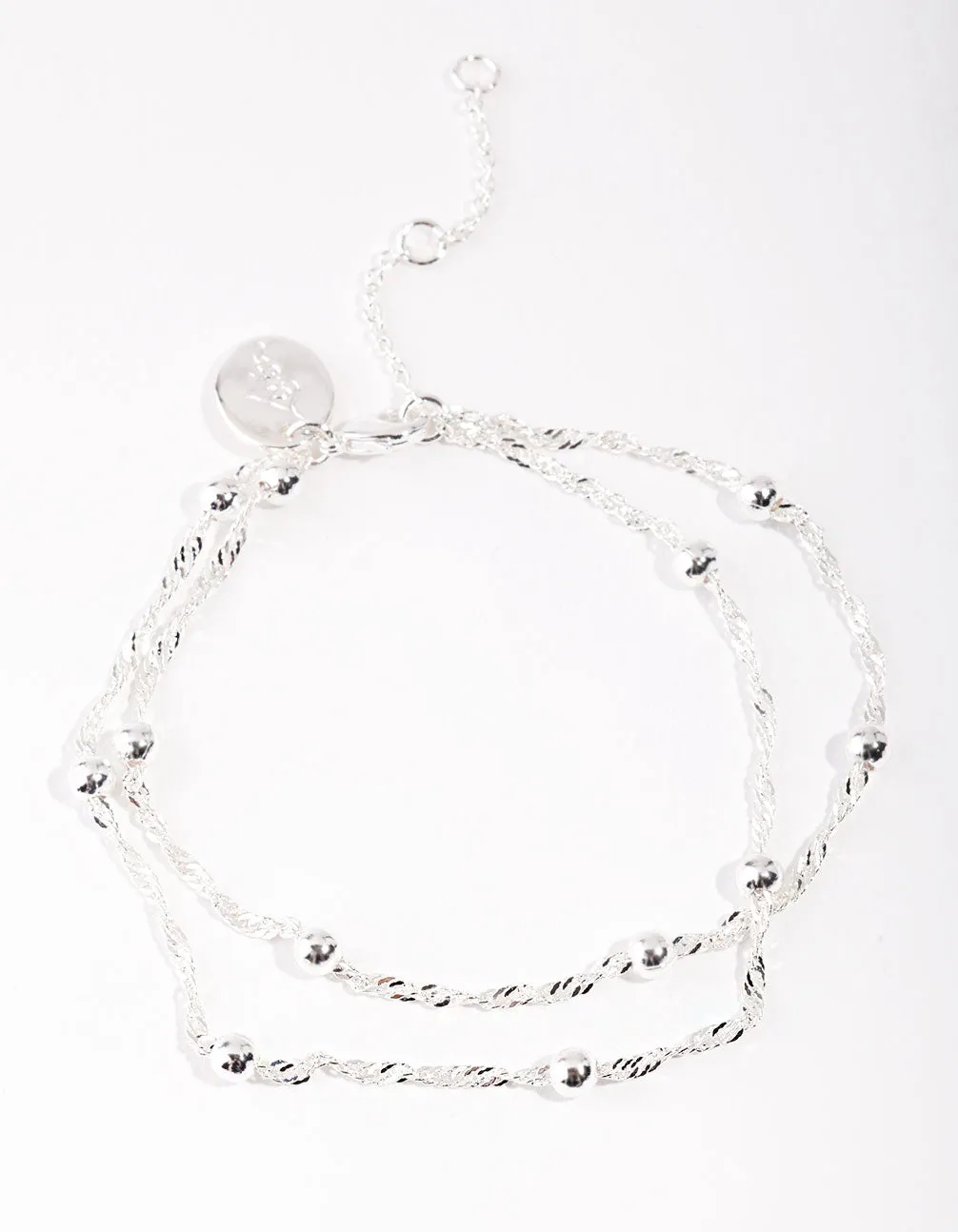 Silver 2 Row Chain & Ball Bracelet