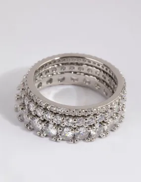 Silver Cubic Zirconia Triple Band Ring